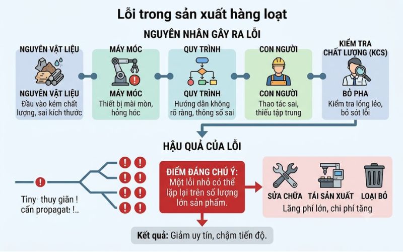 Lỗi trong sản xuất hàng loạt và nguyên nhân thường gặp