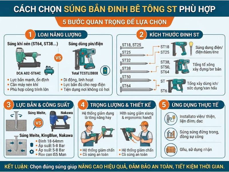 Cách chọn súng bắn đinh bê tông ST phù hợp