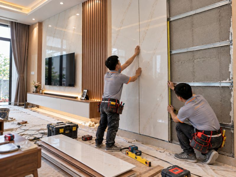 Quy trình thi công ốp tường Nano